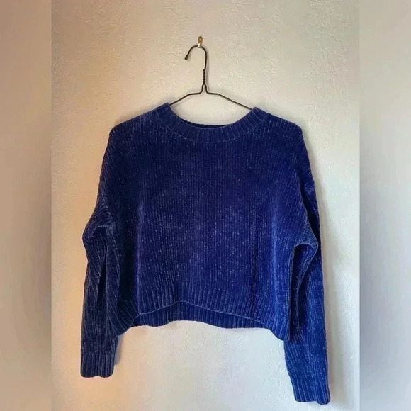 Urban Outfitters Silence + Noise Blue Chenille Cropped Sweater Blue size small - Picture 1 of 4